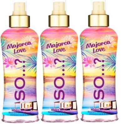 SO...? Majorca LOVE Body Mist Parfum Spray 200 ml WoW 3er Pack