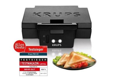 Krups FDK451 Sandwichmaker Sandwich-Toaster Antihaftbeschichtung schwarz