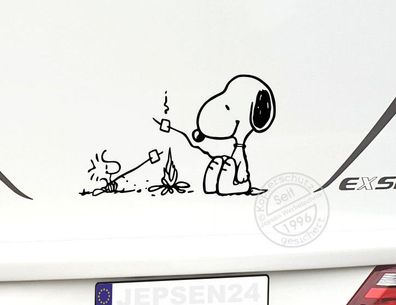 Autoaufkleber Snoopy Woodstock am Lagerfeuer 30x19cm CW09 Aufkleber Wandtattoo