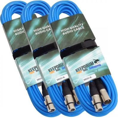 keepdrum 3x 3m DMX Kabel Blau 3-pol XLR 100-Ohm