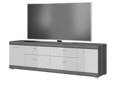 Lowboard Flat-TV Unterschrank TV Board weiß Hochglanz grau Stauraum 180 cm Scout