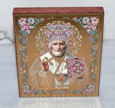 ???????? Ikone Heilige Nikolaus ????? 12x10cm Holz Plate orthodoxe
