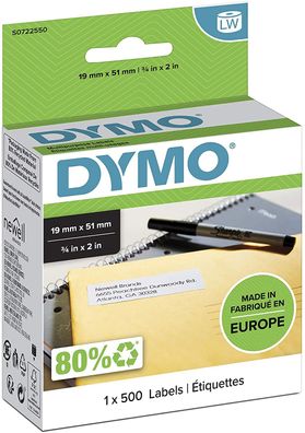 DYMO LW-Mehrzwecketiketten/ -Rücksendeetikette | 19 mm x 51 mm | Rolle mit 500 ...