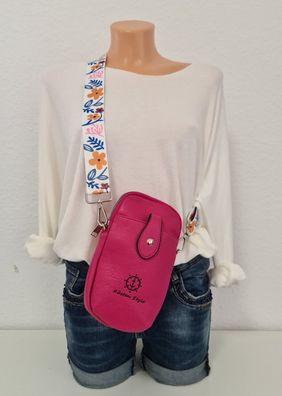 Große Handytasche Cross Body Bag 2 Gurte uni & bunt Kunstleder Anker Pink