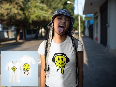 Bio Baumwolle Damen Oversize T-Shirt Cooler Schmelzender Smiley Crazy Streetwear