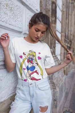 Damen Bio T-Shirt Oversize Sailor Moon Anime Japan Shirt Geek Otaku Herzen Love