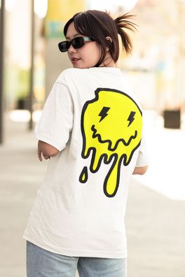 Bio Baumwolle Damen Oversize T-Shirt Schmelzender Cool Smiley Crazy Streetwear