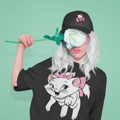 Bio Baumwolle Damen T-Shirt Oversize Pink Kitty Schleife Cat Spruch Mütze Süße