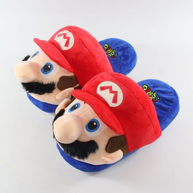 Herren Damen Super Mario Plüsch Hausschuhe Warm Slippers Rot Größe35-42