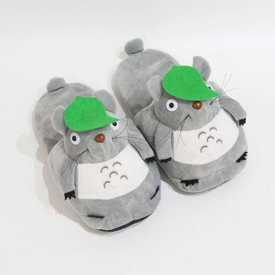 Herren Damen Spirited Away Totoro Plüsch Hausschuhe Warm Slippers Grau Größe35-42