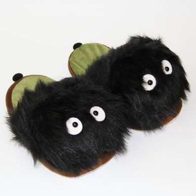 Herren Damen Spirited Away Briketts Plüsch Hausschuhe Slippers Schwarz Größe35-42