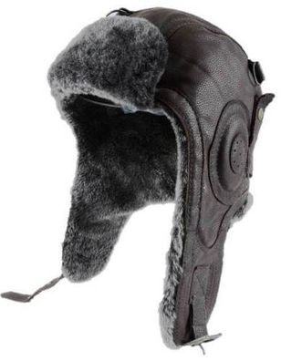 Leder Cabriomütze Pilotenmütze Ledermütze Fellmütze Fell Trapper Leather Cap 052