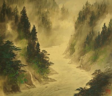 Landschaft Japanisches Rollbild Bildrolle Kunst Kakemono Gemälde Malerei 5060