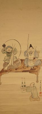 Ebisu & Daikoku Japanisches Rollbild Bildrolle Kunst Kakemono Gemälde 5225