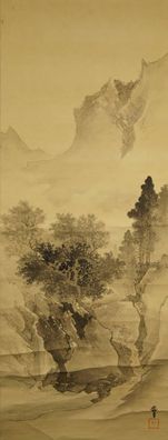 Landschaft Japanisches Rollbild Bildrolle Kunst Kakemono Gemälde Meiji 5054