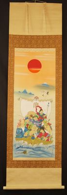 7 Glücksgötter Japanisches Rollbild Gemälde Kakemono Kakejiku painting 5521