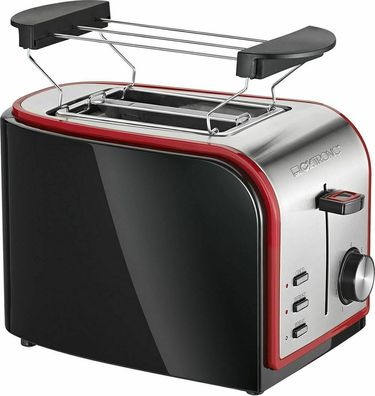 Clatronic TA3557 Toaster Doppelschlitz 800W 7 Stufen Brotaufsatz BLK RED Edelsta