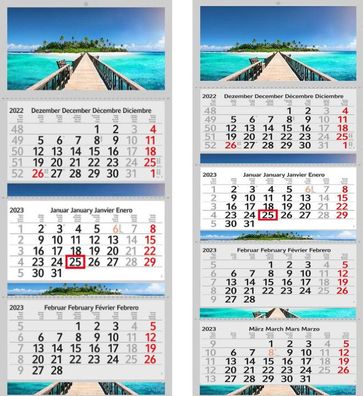 3 / 4 Monatskalender 2023 Wandkalender Fotokalender Bürokalender Kalender Malediven