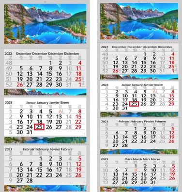 3 / 4 Monatskalender 2023 Wandkalender Fotokalender Bürokalender Kalender Berge See