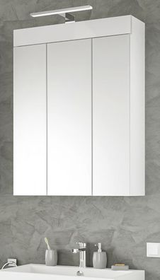 Spiegelschrank Bad Spiegel weiß Hochglanz 60 cm 3-türig Badezimmer Snow Badlampe