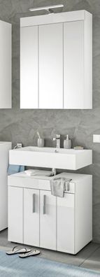 Bad Möbel Set weiß Hochglanz Badezimmer Spiegelschrank Unterschrank Snow 60 cm