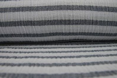 Baumwollstoff "Musseline-Stripes" weiß/ grau gestreift