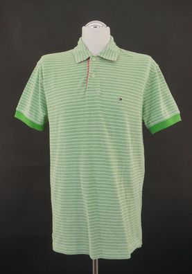 Tommy Hilfiger Herren Poloshirt L grün weiß gestreift Kurzarm Baumwolle A24