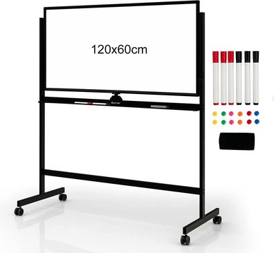 Mobiles Whiteboard, 120 x 60 cm, doppelseitiges magnetisches Whiteboard mit Ständer