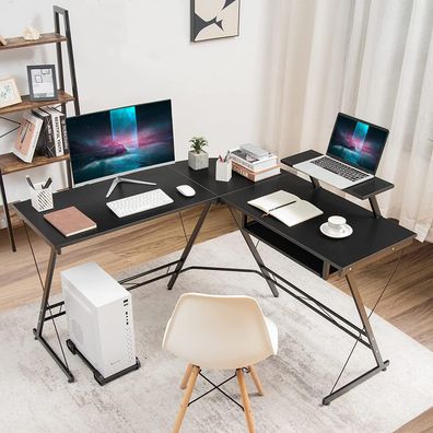 Eckschreibtisch, L-förmiger Computertisch mit beweglichem Ständer, 130 x 126,5 cm
