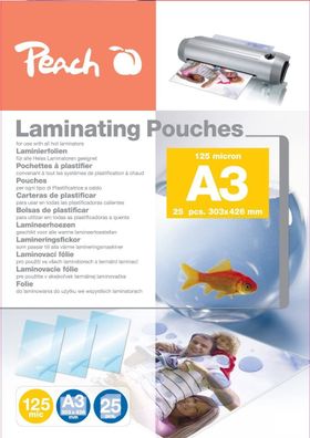 Peach Laminierfolie A3 | 125 mic | 25 Stück | Premiumqualität für beste Laminierer...