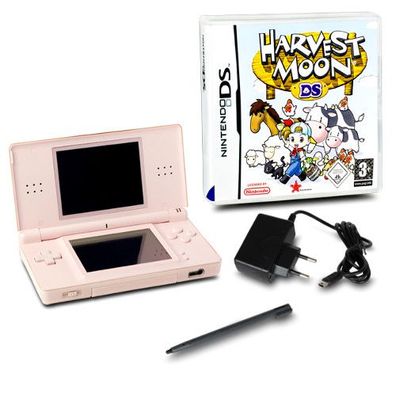 Nintendo DS LITE Konsole Rosa #74A + ähnliches Ladekabel + Spiel Harvest MOON DS