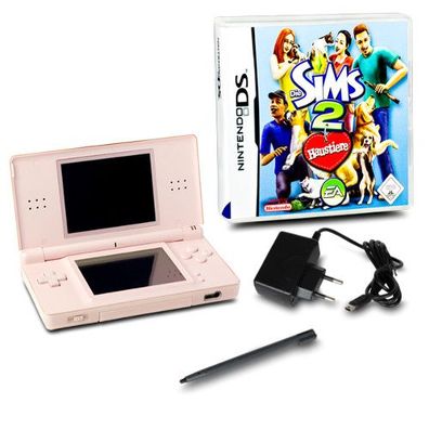 DS Lite Handheld Konsole rosa #74A + Ladekabel + Spiel Die Sims 2 - Haustiere