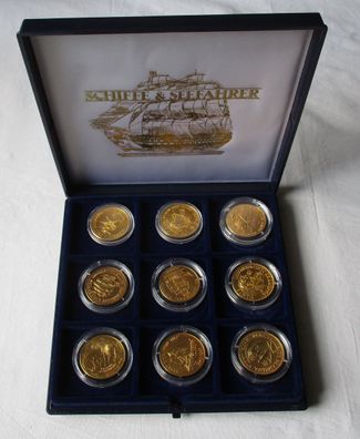 schönes Etui mit 9 Münzen Thema Schiffe & Seefahrer (105696)