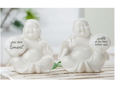 Gilde 1x Dekofigur Buddha Mönch weiß Weißheit 18cm Skulptur Keramik