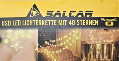 SALCAR 5m USB Lichterkette, LED Stern licht String + 1,5m Stromkabel, 40er LED