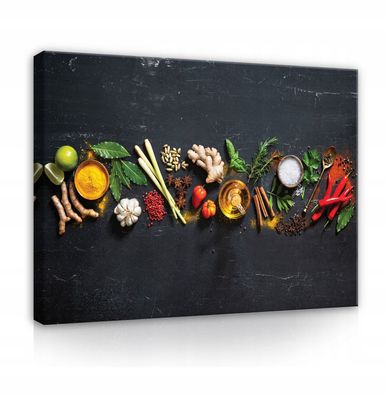 Leinwandbild Küche Kräuter Gewürze Wandbilder Wandbild XXL Canvas Leinwand Bilder