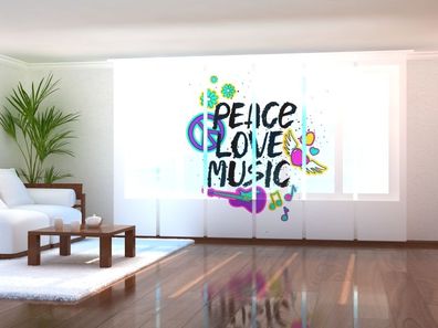 Schiebegardinen 3D Schiebevorhänge Flächenvorhang Peace Love Music