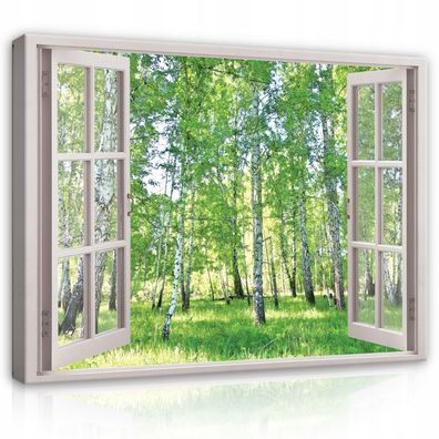 Leinwandbild Fensterblick Wald Wandbilder Wandbild Canvas Leinwand Bilder Wohnzimmer