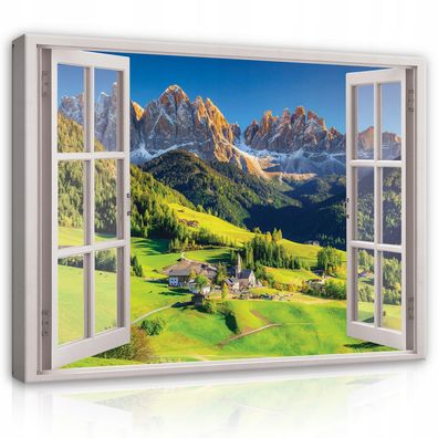 Leinwandbild Fensterblick Berge Wandbilder Wandbild Canvas Leinwand Bilder Wohnzimmer
