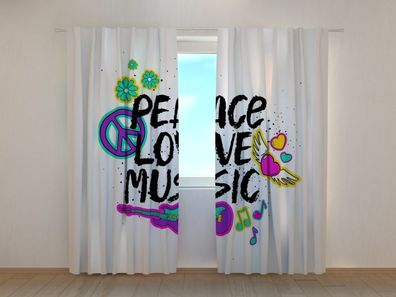 Fotogardine 3D Fotovorhang Gardinen & Vorhänge mit Motiv Peace Love Music