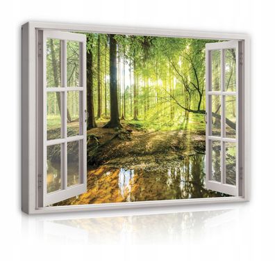 Leinwand Bilder Wald Natur Fenster Wandbilder Wandbild Canvas Leinwandbild Wohnzimmer