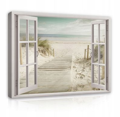 Leinwand Bilder Fenster Strand Wandbilder Wandbild Canvas Leinwandbild Wohnzimmer