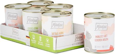 MjAMjAM ¦ Mixpaket 1 - Huhn, Rind, Herzen - 6 x 800g¦Katzennassfutter