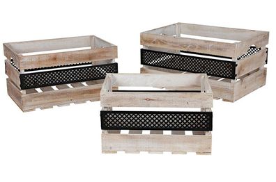 Deko-Holzkisten mit Metall 3tlg Dekokiste Holzbox Aufbewahrungskiste Used-Look