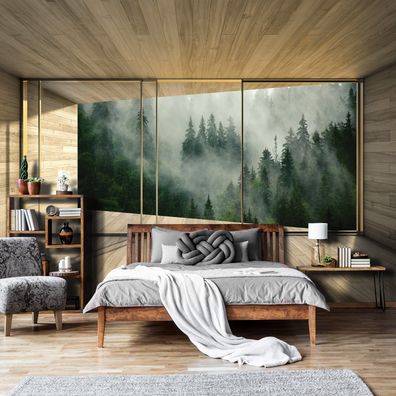 Vlies Fototapete Wald im Nebel Fenster 3D EFFEKT TAPETE XXL Wohnzimmer Schlafzimmer