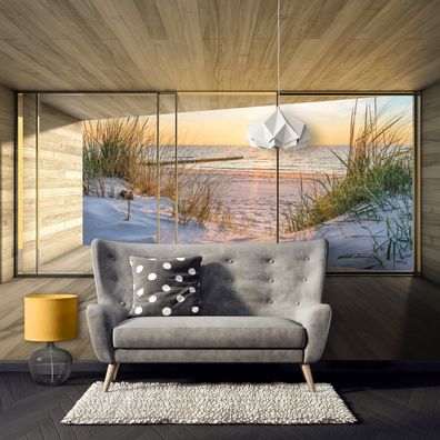 Vlies Fototapete Strand Fenster 3D EFFEKT Meer TAPETE XXL Wohnzimmer Schlafzimmer
