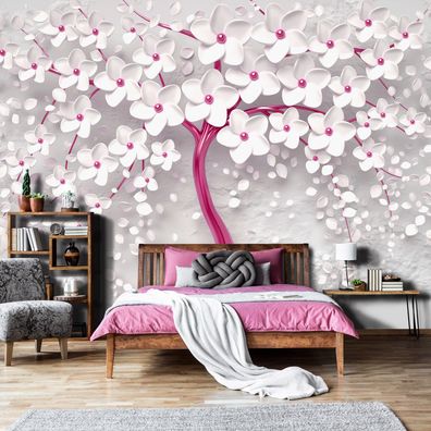 Vlies Fototapete 3D EFFEKT Blumen Baum Rose TAPETE XXL Wohnzimmer Schlafzimmer