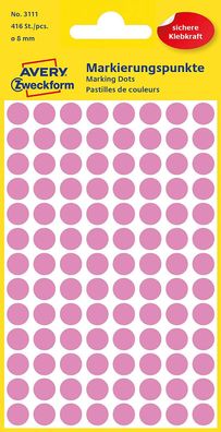 AVERY Zweckform 3111 Selbstklebende Markierungspunkte, Rosé (Ø 8 mm; 416 Klebepunk...