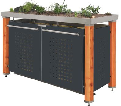 Müllbox Typ-HW, 1x 240l + 2x 120l, Türfarbe Anthrazit F-Design - Pflanzenw...