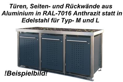 Mülltonnenbox Typ-MD, 2x 240l + 1x 120l, Türfarbe Anthrazit Pultdach - Anthrazit...